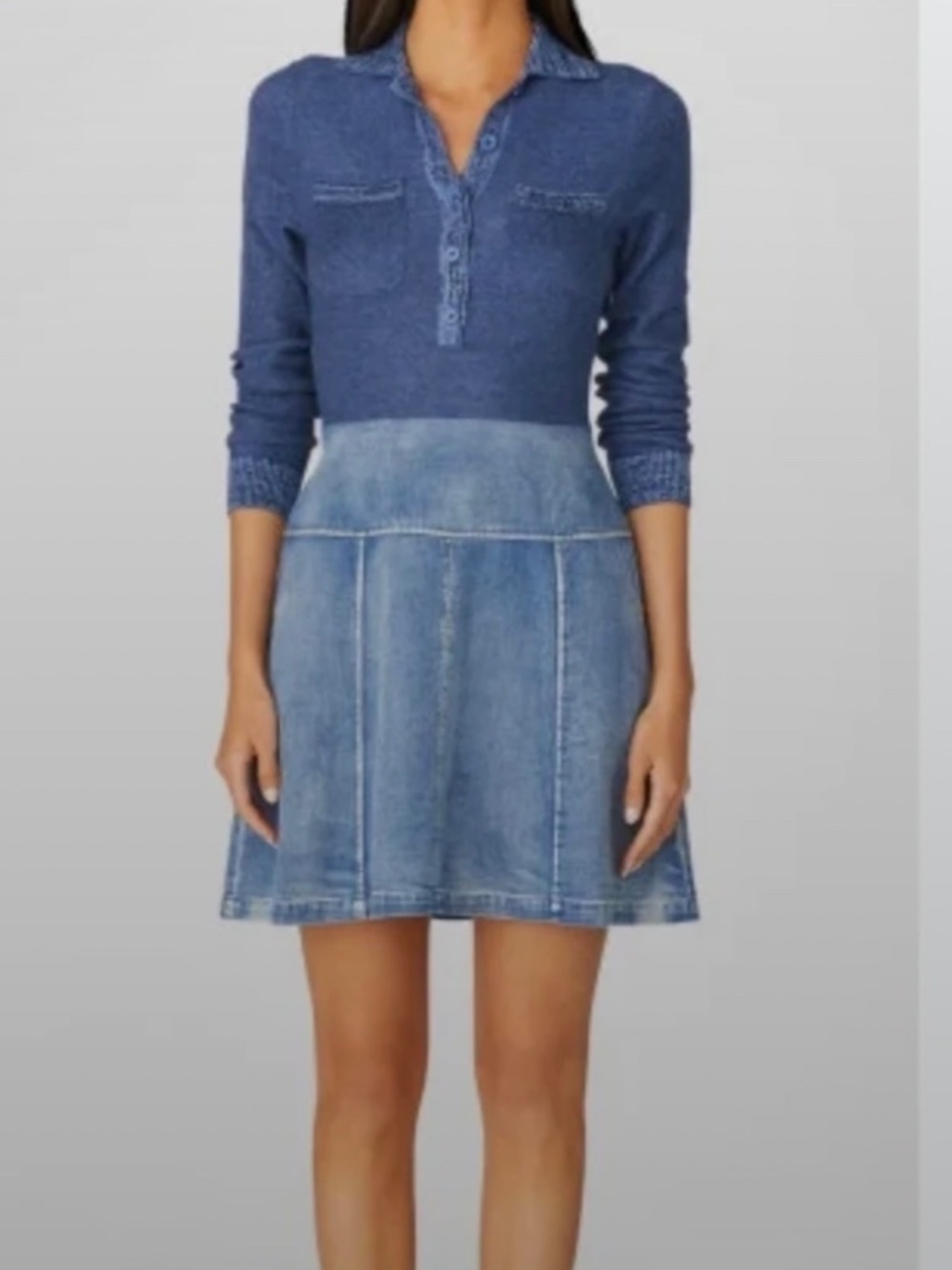 Shoshanna Dixie Dress in Denim Combo - M